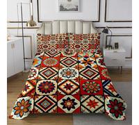 feelingyou Native Boho Edredón 2 Piezas Rejilla Geométrica Patchwork Tribu Azteca Coverlet Quilt para Niños Adolescentes Adultos Abstracta Flores Ropa de Cama Set S Tamaño S