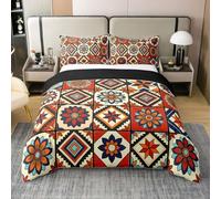 feelingyou Nativo Boho 100% Natural Algodón Edredón Tamaño S Cuadrícula Geométrica Patchwork Tribu Azteca Ropa de Cama Juego de Cama Abstracta Flores Cubierta de Manta, 2pcs