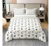 feelingyou Náutico Ancla 100% Natural Algodón Edredón Tamaño S Veleros Brújula Ropa de Cama Set para Niños Adolescentes Marina Aventura Manta Cubierta, 2 Piezas