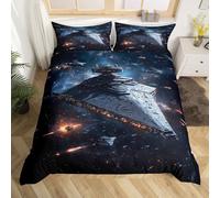 feelingyou Nave espacial impresión M tamaño conjunto de edredón, galaxia espacial negra cubierta reversible con 1 funda de almohada, moderno juego de ropa de cama de luz de neón fresco (no manta)