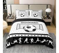 feelingyou Niños fútbol m tamaño reversible edredón fútbol fresco deportes juegos 100% algodón puro manta cubierta negra rayas hexágono juego de cama con 1 funda de almohada