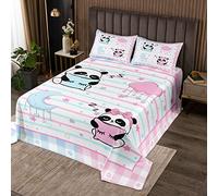 feelingyou Niños Pandas Quilt Ropa de Cama Set Tamaño M Dibujos Animados Lindo Rosa Azul Animales Ropa de Cama Cubierta para Niñas Adolescentes Estrellas Luna Rayas Rejilla Suave Poliéster Edredón