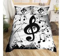feelingyou Notas musicales niños edredón tamaño S Retro corbata tinte arte mantas cubierta para dormitorio Splash tinta negro blanco tema música juego de ropa de cama (1 funda de almohada)