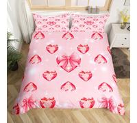 feelingyou Nudo de arco rojo para niños tamaño M dulce forma de corazón diamante cubierta para niños niñas brillante cristal brillo corbata juego de ropa de cama (1 funda de almohada)