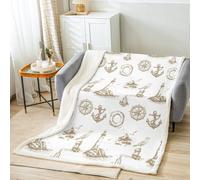 feelingyou Océano faro arroja manta, ancla náutica brújula playa mar impresión sherpa manta para niñas adolescentes, pintura marrón natural bosquejo pintura microfibra manta polar decoración de la