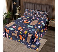 feelingyou Oso de dibujos animados ciervo zorro Coverlet tamaño M, lindo búho animales corazón seta edredón con 2 fundas de almohada, hojas de flecha estampado de nubes suave poliéster acolchado