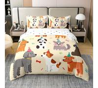 feelingyou Perro de dibujos animados 100% algodón natural edredón tamaño XL lindo cachorro hueso pata impresión ropa de cama juego de cama mascota kawaii animal tema colcha cubierta, 3 piezas
