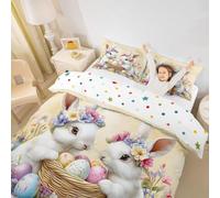 feelingyou Primavera Pascua Niños Edredón Tamaño M Huevo de Pascua Lindo Conejo Cubierta de Consolación para Niños Niñas Floral Flores Primavera Juego de Ropa de Cama (1 Contenedor de Almohada)