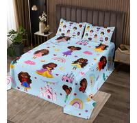 feelingyou Princesa Coverlet Set M Size African Style Sweet Girl Print Durable Edredón para Niñas Adolescentes Dreamy Castle Rainbow Blue Soft Poliéster Quilt Set con 2 Fundas de Almohada