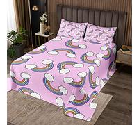 feelingyou Rainbow Coverlet Set 3pcs for Kids Boys Girls Room Decor Cartoon Rainbow Cloud Print Quilted Coverlet Modern Style Pink Bedspread Soft Polyester Bedding Quilt with 2 Pillowcases, 200 x 200