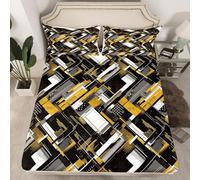 feelingyou Resumen chapa empotrada S tamaño amarillo blanco gris rejilla patchwork edredón 1 funda de almohada rayas geométricas lunares juego de ropa de cama para niños