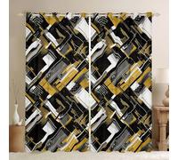 feelingyou Resumen Cortinas de ventana, M Tamaño Amarillo Blanco Gris Rejilla Patchwork Sombra Decoración del Hogar Rayas Geométricas Lunares Cortinas de Ventana 2 Paneles para Niños