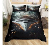 feelingyou Ropa de cama con impresión de nave espacial, tamaño S, edredón reversible moderno y fresco de neón de 2 piezas para dormitorio, funda de edredón de galaxia exterior negra, 1 funda de