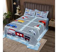 feelingyou Ropa de cama infantil de dibujos animados para niños y niños, lindo avión barco camión tren impresión Coverlet set habitación funda nórdica graffiti rejilla edredón conjunto con 1 almohada
