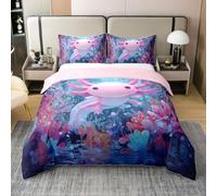 feelingyou Rosa Axolotl 100% Natural Algodón Edredón Tamaño S Náutico Algas Coral Ropa de Cama Set Subacuático Océano Animales Dibujos Animados Salamandra Cubierta Cubierta, 2pcs