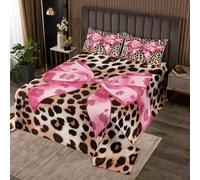 feelingyou Rosa Bowknot Leopard Edredón Tamaño L Animal Salvaje Guepardo Piel Estampado Abstracto Ropa de Cama para Adultos Adolescentes Kawaii Princesa Africana Coverlet