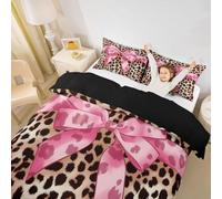 feelingyou Rosa Bowknot Leopard Niños Edredón Tamaño L Animal Salvaje Guepardo Piel Estampado Abstracto Suave Poliéster Manta Cubierta Kawaii Africana Princesa Juego de Ropa de Cama (2 Contenedores de