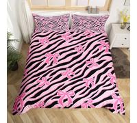 feelingyou Rosa Bowknot Niños Edredón Tamaño M Estampado Cebra Piel Animal Salvaje Piel Negra Cubierta para Niños Niñas Niñas Lazo Juego de Ropa de Cama (1 Funda de almohada)