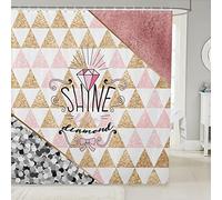 feelingyou Rosa Shine Diamond Cortina de Baño,Cortina de Ducha Triángulo Blanco Dorado,Tela impermeable de microfibra de lentejuelas brillantes plateadas con ganchos para cajas bañeras bañeras