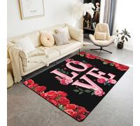 feelingyou San Valentín entre sí sala de estar alfombra 100 x 150 cm rosa amor tema dormitorio alfombra para niños adolescentes rosa roja flores románticas alfombra interior decoración del hogar