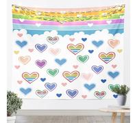 feelingyou Tapices en forma de corazón decoración del hogar arco iris rayas nube blanca colgar en la pared para la oficina de la puerta, colorido tema de amor dibujos animados suave poliéster tapiz de