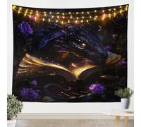 feelingyou Tapiz de dragón occidental colgante de animales salvajes exóticos impresión habitación decoración tapices para niños y niños, flores rosas, bohemio, lila, poliéster, tamaño S