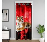 feelingyou Tigre Animal Puerta Cortina Privacidad, Africano Tropical Animales Salvajes Blackout Puerta Cortina para Puerta de Armario,Fuego Rojo Llama Humo Negro Ventana 1 Panel, 132 x 203 cm