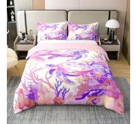 feelingyou Tortuga marina 100% algodón natural edredón tamaño M acuarela púrpura coral niños ropa de cama conjunto oceantino manta cubierta, 2 piezas