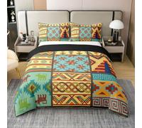 feelingyou Tribu azteca 100% algodón natural edredón tamaño S Retro geométrico Karopattenshirt Juego de ropa de cama abstracto exótico estilo étnico cubierta 2 piezas