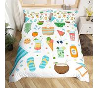 feelingyou Verano Sea Beach Funda Nórdica Tamaño S, Acuarela Linda Fruta y Bebida Consolador Cubierta para Niños Niños Niñas Hojas de Palma Ropa de Cama Botánica Cubierta de Edredón Decoración