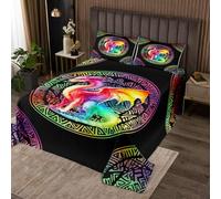 feelingyou Western Dragon Coverlet Set M Size Rainbow Gradient Wild Animal Ropa de cama duradera para niñas Adolescentes Arte Exótico Círculo Negro Suave Poliéster Quilt Set con 2 fundas de almohada