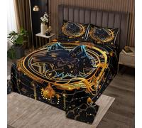 feelingyou Wilder Wolf Coverlet Set M Size 3D Wolf Animal Theme Handgezeichnet Tagesdecke für Mädchen Teens Golden Circle Stars Moon Galaxy Soft Polyester Quilt Set mit 2 Kissenbezüge
