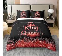 feelingyou XL y L 100% algodón natural niños cubierta de edredón tamaño L 3pcs, corona impresión brillante brillo reversible ropa de cama conjunto con 2 fundas de almohada, rojo negro suave cubierta