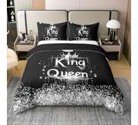 feelingyou XL y L 100% algodón natural niños edredón corona impresión brillante brillo reversible cubierta de manta tamaño S con 1 funda de almohada gris negro juego de ropa de cama estética