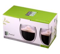 Feelino Cafe 2 x Vasos Cristal Doble Pared, Tazón Térmico Cafe con Leche 400 ml, Tazas Vidrio Doble Pared Aislante para Cappuccino y Te