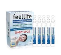 Feellife Lavado Nasal Monodosis Estéril- 15 viales de 20ml (solución salina al 0,9%),Suero Fisiologico Monodosis para irrigación nasal para Niños y Adultos, listo para usar sin irrigador