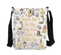FEELMEM Bolso cruzado de dibujos animados para perro, con texto en inglés "I Work Hard So My Dog Can Have A Better Life", bonito bolso de mensajero para cachorros, regalo para mamá, beige