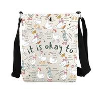 FEELMEM Bolso cruzado de ganso para la salud mental con texto en inglés «It Is Okay to Positive Afirmation Therapy», bolsa de mensajero, regalo para amantes del ganso, beige