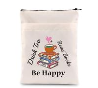 FEELMEM Bookworm Gift Drink Tea Read Books Be Happy Book Sleeve With Zipper Tea Lovers Book Pouch