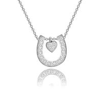 FEELMEM Collar con dije de herradura de oro rosa, herradura de la suerte con colgante de corazón de amor, regalo para novia, hija, Cobre, Circonia cúbica, plata