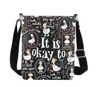 FEELMEM Coquette - Bolso cruzado de ganso para la salud mental con texto en inglés «It Is Okay To Self-Care», regalo de afirmación positiva, beige