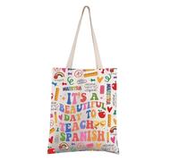 FEELMEM Coquette Bow Spanish Teacher Gift Teacher Bag It's A Beautiful Day To Teach Spanish Tote Bag Spanish Education Gift