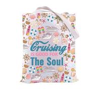 FEELMEM Cruise Vacation Tote Bag Cruising Is Good For The Soul Summer Vacation Cruise Ship Tote Bag Cruising Lovers Gift, beige