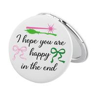 FEELMEM Espejo compacto musical de bruja verde y rosa, regalo de amistad con texto en inglés "I Hope You Are Happy In The End", espejo de maquillaje de película (beige)