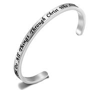 FEELMEM I Can Do All Things Through Christ Who Fortalens Me Philippians 4:13 Pulsera Brazalete Brazalete Brazalete Bible Verse Joyas Religiosas Regalos Cristianos