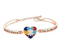 FEELMEM Joyería de concienciación sobre el autismo, niños autistas, profesor, mamá, regalo I Am His Voice He Is My Heart Autismo Puzzle Piece Bracelet, Oro rosa, Talla única