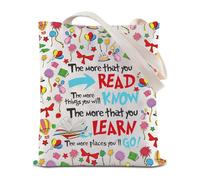 FEELMEM Regalos para amantes de los libros, bolsas de mano para libros de lectura para mujer, más que leas, más cosas que sabrás, bolsa de hombro, beige