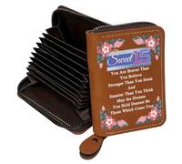 FEELMEM Sweet 15 Gifts - Cartera de piel con cremallera para 15 cumpleaños, diseño con texto en inglés "You are Braver Stronger Smarter 15th Anos", piel, S, Contemporáneo