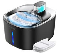 FEELNEEDY 4L Fuente para Gatos Inalambrica con Sensor Movimiento,Inoxidable | Bebedero Automático Fuente Acero de Agua Fria para Gatos Sin Cable a 4000mAh funciona con pilas, con 2 Filtros, Negra