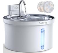 FEELNEEDY Fuente de Agua para Gatos Acero Inoxidable sin Cable con Sensor de Movimiento, Bebedero Gatos Inalámbrico Silencioso a Pilas 4000mAh Recargable, Blanco